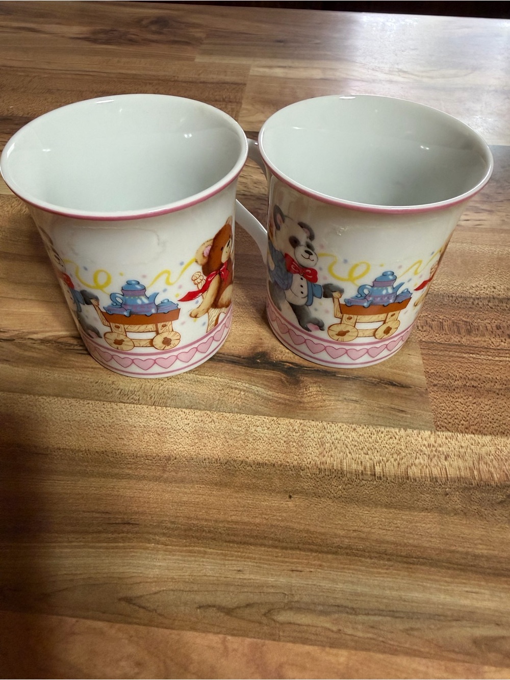 Pink-Trim Ceramic Teddy & Train Mugs - Set of 2